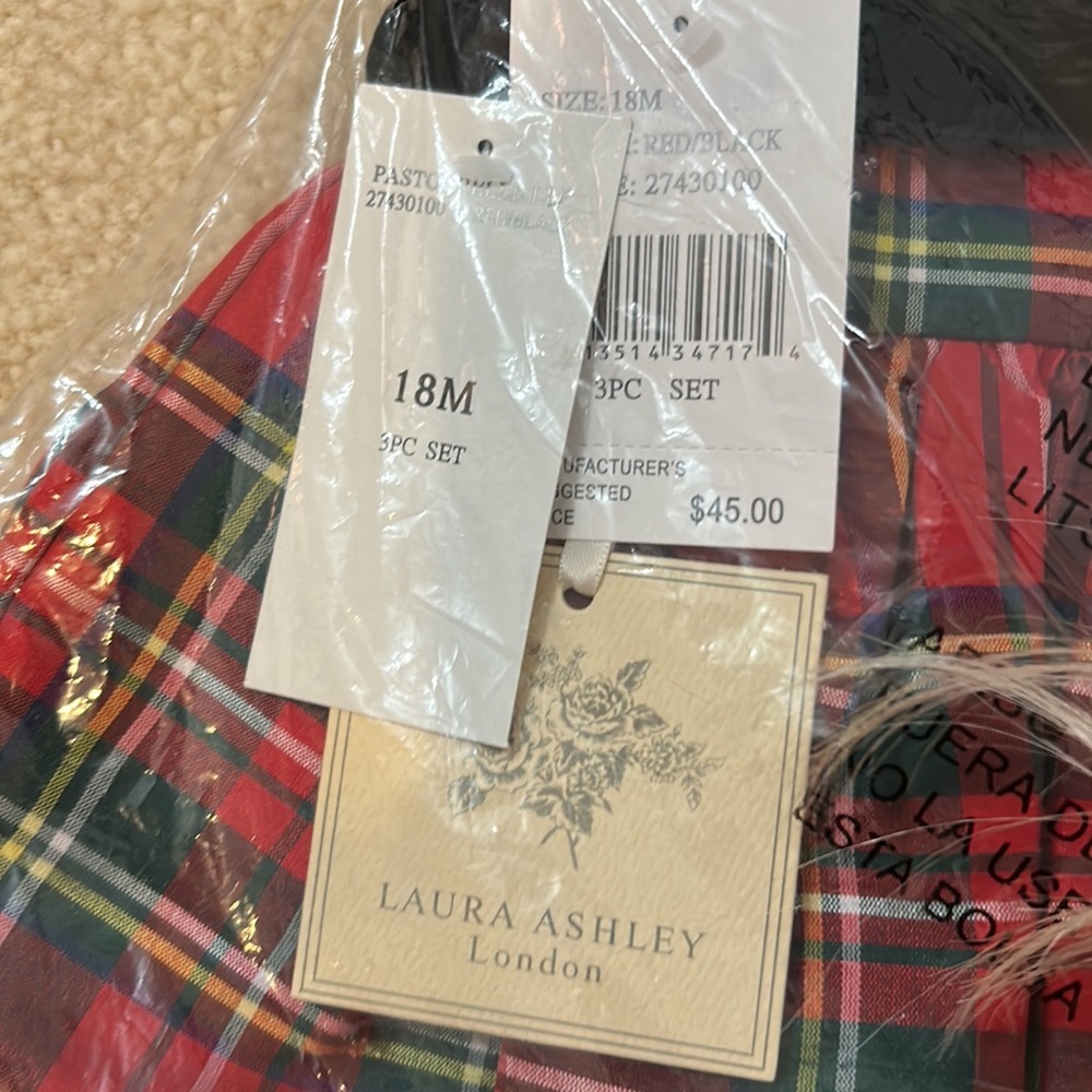 NWT never worn new girls 18 month Christmas plaid dress velvet jacket tartan - Picture 4 of 4